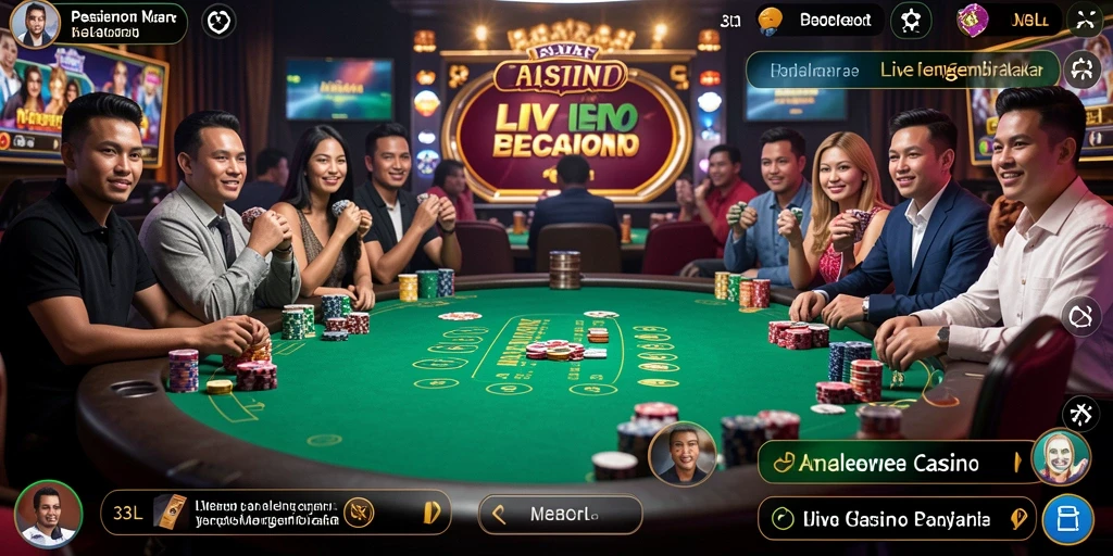 Screenshot gameplay <strong>33L</strong> yang menampilkan dealer langsung dan antusiasme pemain.