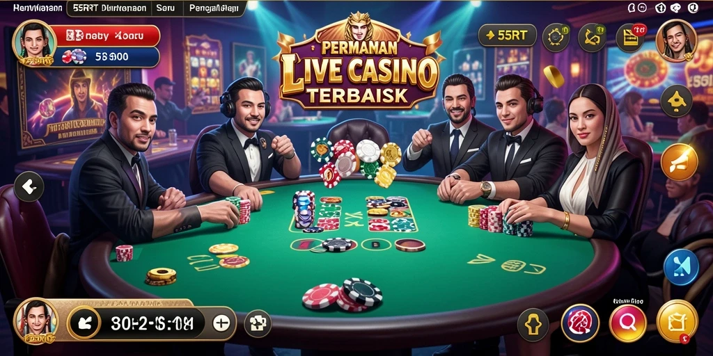 Screenshot 55RT menampilkan dealer profesional dan gameplay yang mendebarkan.