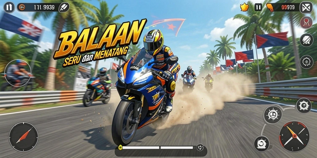 Gameplay seru 9939 dengan balapan motor yang mendebarkan.