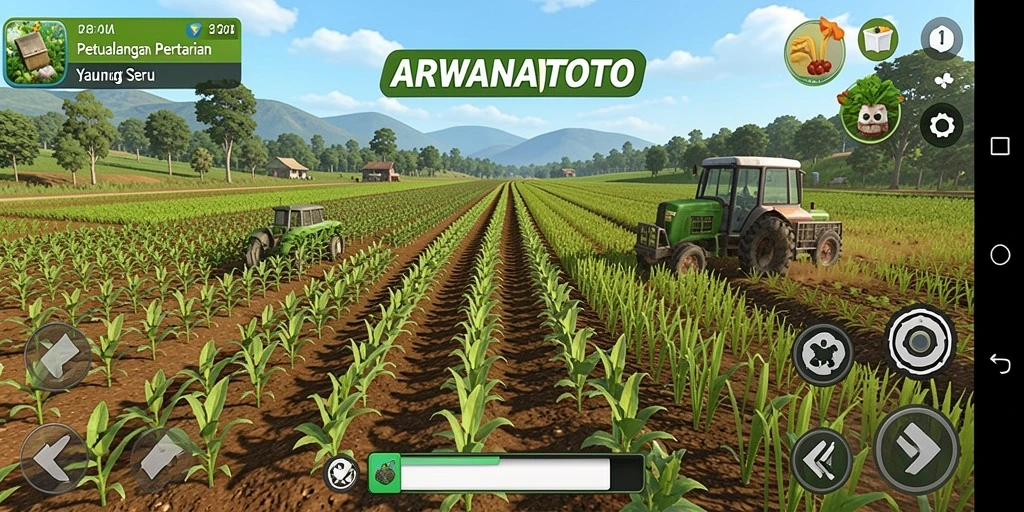Screenshot gameplay menunjukkan aktivitas bertani yang seru di ARWANATOTO.