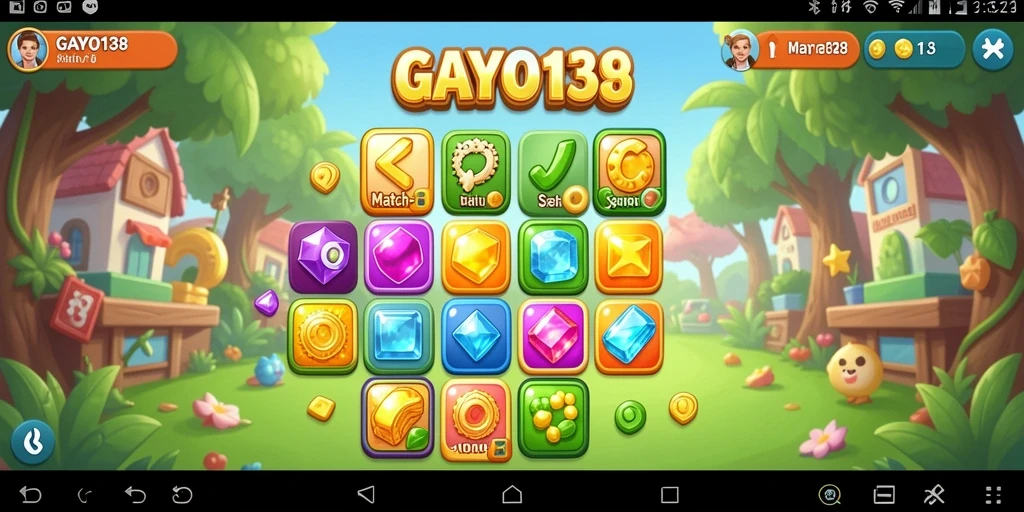 Screenshot GAYO138 menampilkan gameplay Match-3 yang seru.