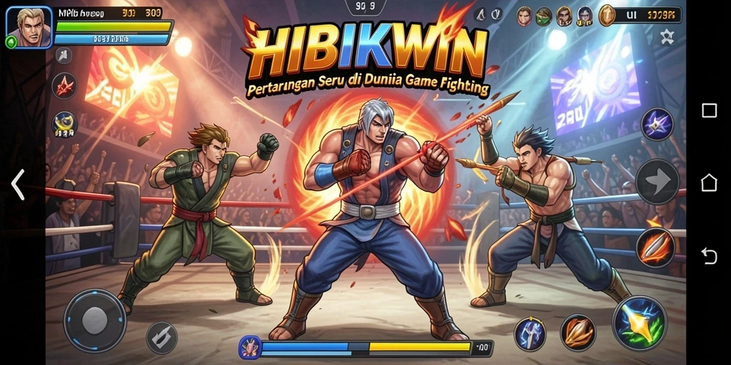 Screenshot HIBIKWIN menampilkan aksi pertarungan yang spektakuler.