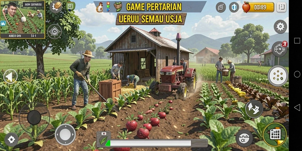 Screenshot gameplay IDR89 menampilkan kebun yang indah dan tanaman subur.