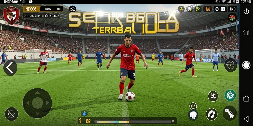 Screenshot game IND666 menunjukkan aksi seru di lapangan sepak bola.