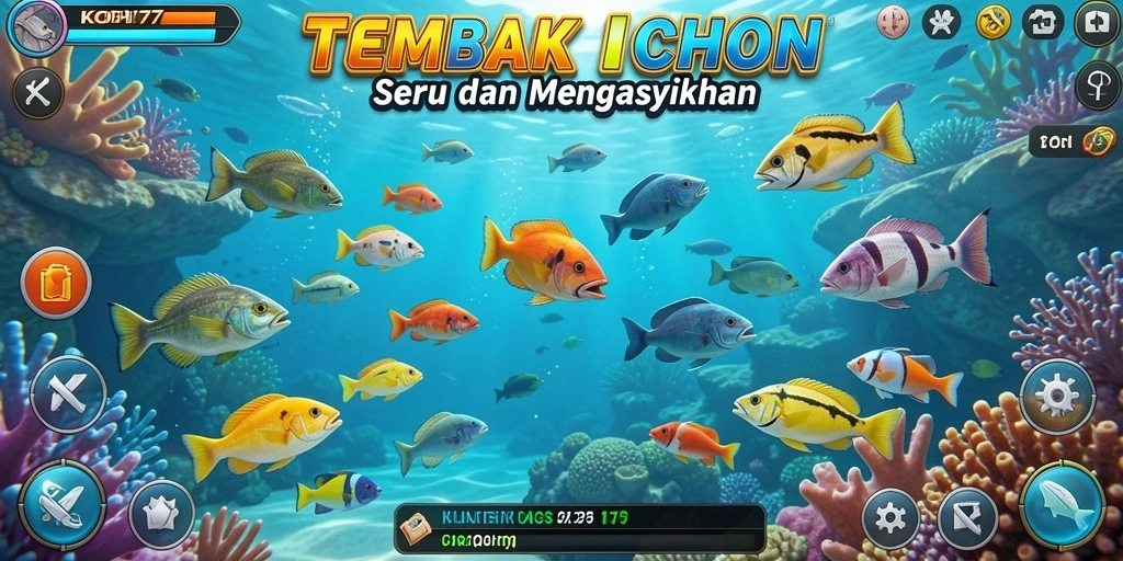 Tampilan gameplay KOPI77 saat menangkap ikan dengan warna-warni yang menawan.