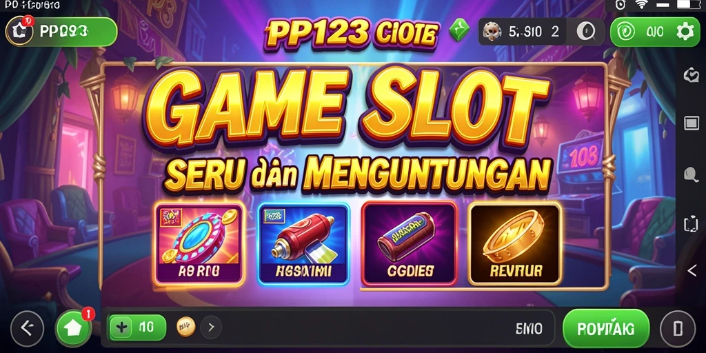 Screenshot menunjukkan gameplay PP123 dengan tema slot yang menarik dan grafis memukau.