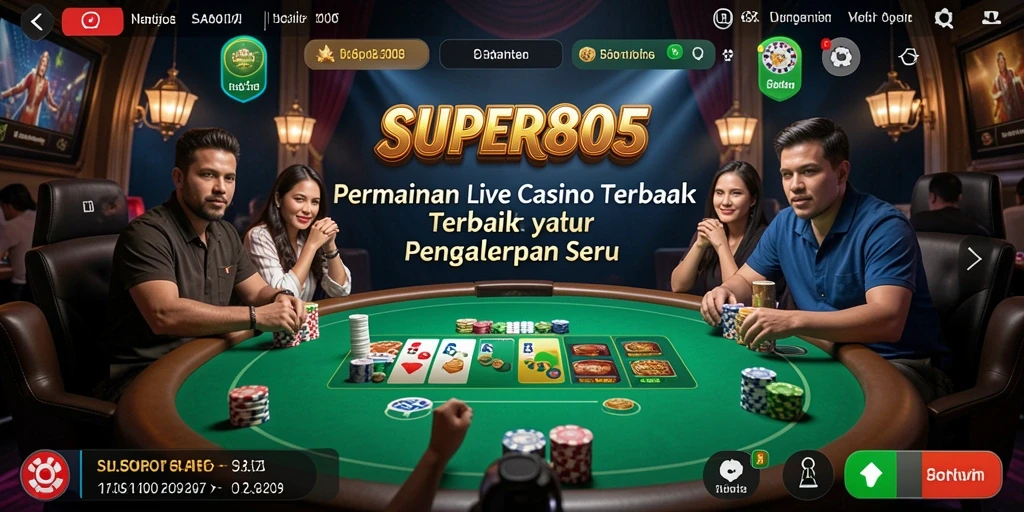 Screenshot SUPER805 menampilkan dealer langsung dan permainan yang mendebarkan.