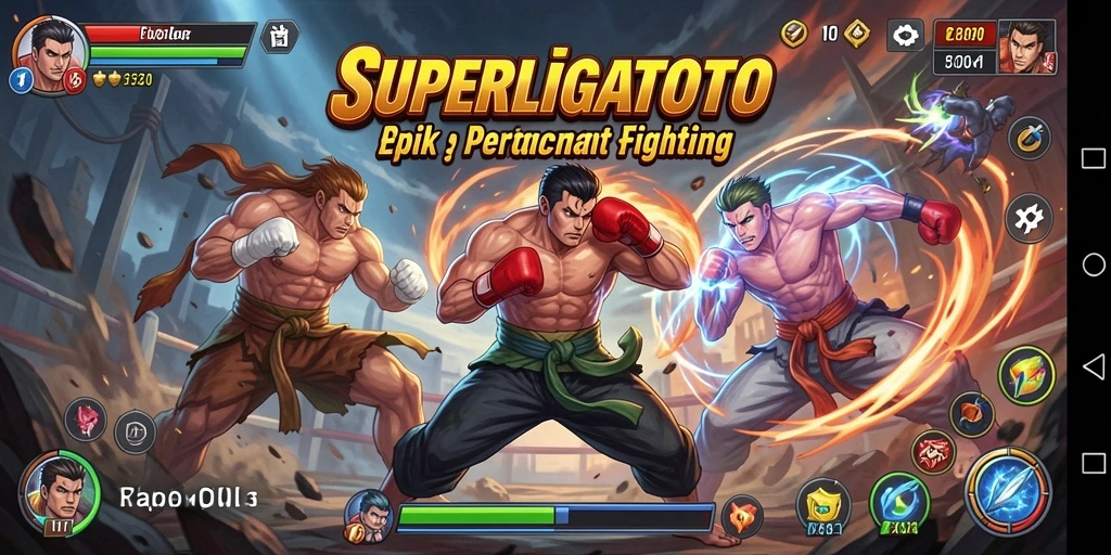 Screenshot utama SUPERLIGATOTO menampilkan aksi pertarungan yang mendebarkan.