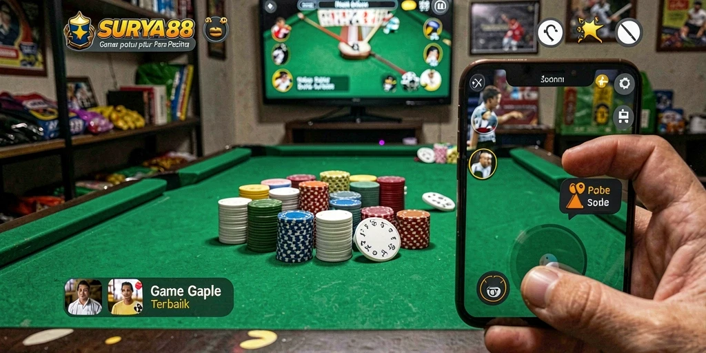 Screenshot utama SURYA88 menunjukkan gameplay Gaple yang seru.
