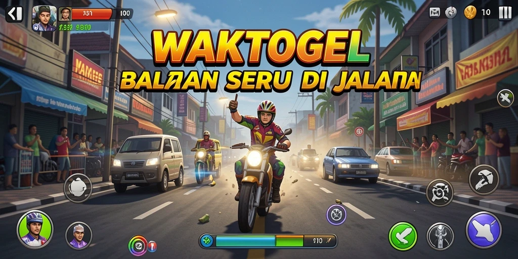 Screenshot menunjukkan aksi balapan cepat dalam WAKTOGEL.